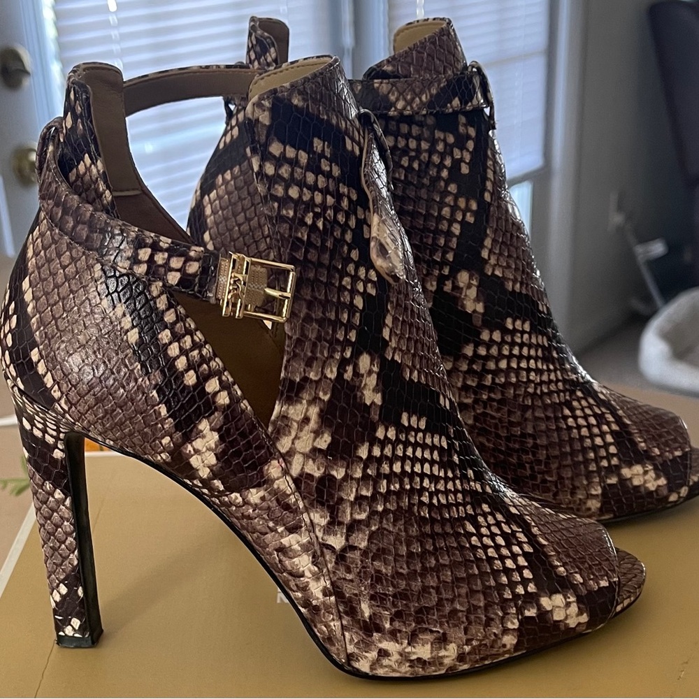 Michael Kors open toe booties-snakeskin